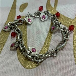 Silver Heart Charm Bracelet with Red and Pink Accents